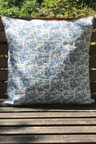 Housse Coussin 40 X 40cm Toile De Jouy Miniature Bleue