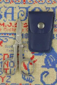 Paire De Ciseaux Broderie Pliante étui Bleu