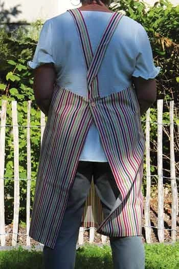 Tablier Japonais Tissu Rayures Rose Et Vert 3 Tablier Japonais Tissu Rayures Rose Et Vert – Image 3